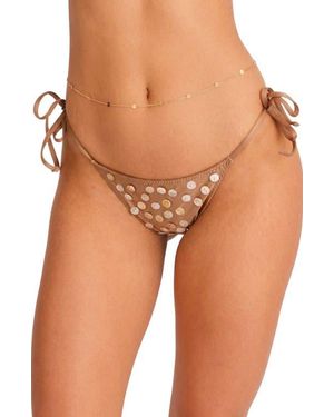 CAPITTANA Eve Buttons Tie Side Bikini Bottoms - Brown