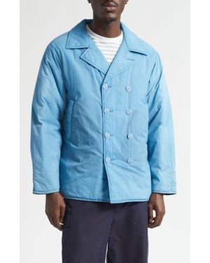 Beams Plus P-Coat Pigment Dyed Nylon Double Breasted Jacket - Blue