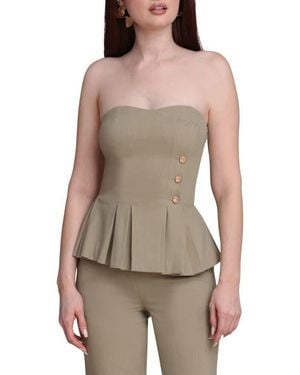 Avec Les Filles Strapless Pleated Peplum Top - Brown