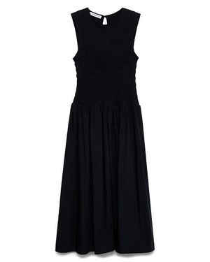 Mango Maya Shirred Sleeveless Flare Midi Dress - Black