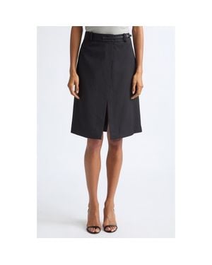 Helmut Lang Belted Wool Gabardine Midi Skirt - Black
