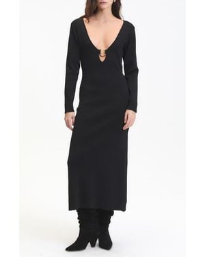 DELUC Maurice Long Sleeve Knit Midi Dress - Black