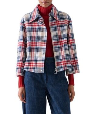 Akris Punto Plaid Tweed Crop Jacket - Blue