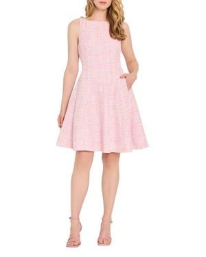 Tahari Sleeveless Tweed Fit & Flare Dress - Pink