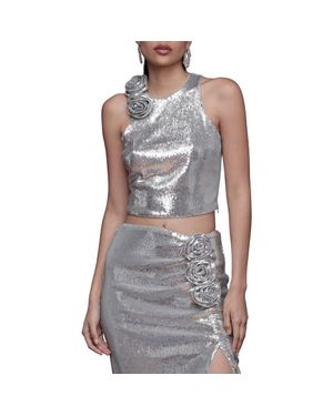 Avec Les Filles Sequin Crop Top - Gray