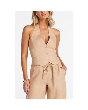 Bishop + Young Positano Linen Halter Vest - Natural