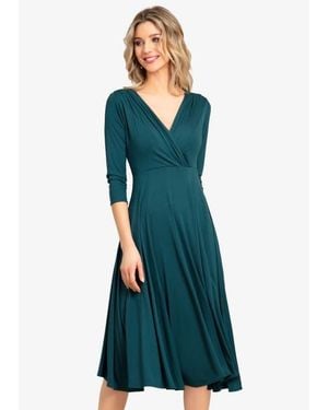 Alie Street London Annie V-Neck 3/4 Sleeve Midi Dress - Green