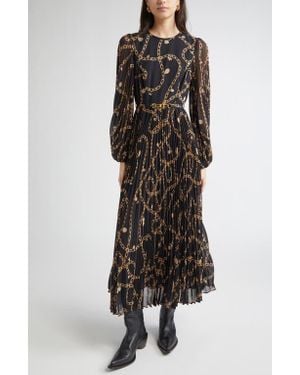 Zimmermann Chain Print Long Sleeve Sunray Pleated Dress - Black