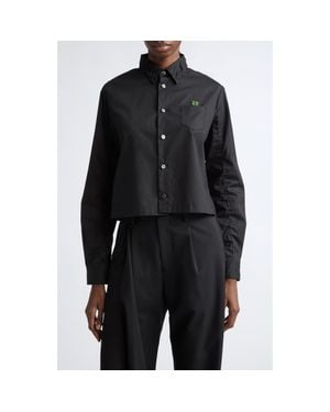 Undercover Boxy Crop Cotton Button-Up Shirt - Black