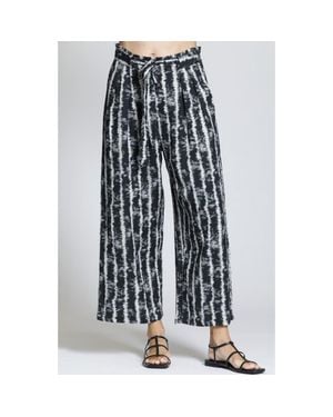 Apny Tie Dye Stripe Crop Wide Leg Cotton Blend Drawstring Pants - Multicolor