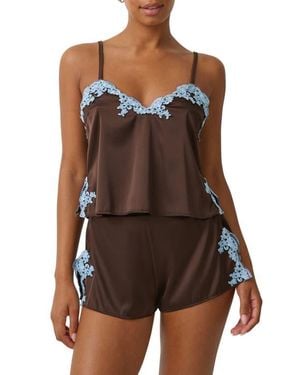 KAT THE LABEL Cinderella Lace Trim Stretch Satin Camisole - Brown