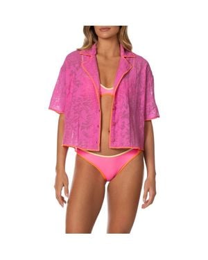 Maaji Octavia Fuchsia Flower Cover-Up Shirt - Pink