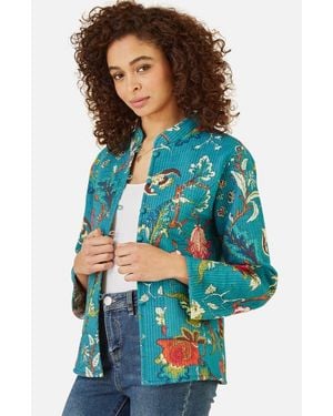 Yumi' Floral Reversible Cotton Quilted Jacket - Blue