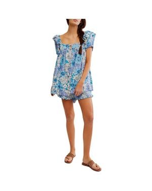 Free People Maggie Mae Floral Print Tunic & Shorts - Blue