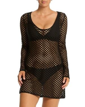 Sea Level Castaway Reversible Mesh Cover-Up Dress - Black