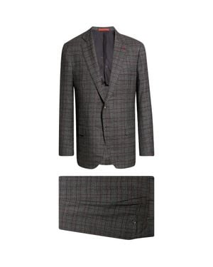 Isaia Delain Check Wool Suit - Black