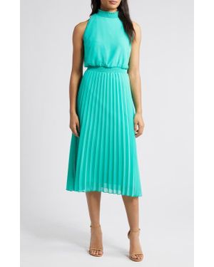 Sam Edelman Smocked Plissé Midi Dress - Green