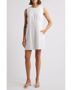 Charles Henry Drawstring Waist Linen Blend Minidress - White