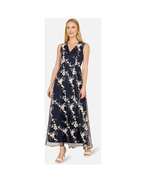 Yumi' Mesh Embroidered Maxi Dress - Blue