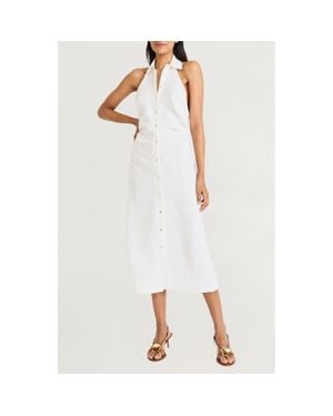 The Good Journey Sleeveless Linen Blend Halter Shirtdress - White