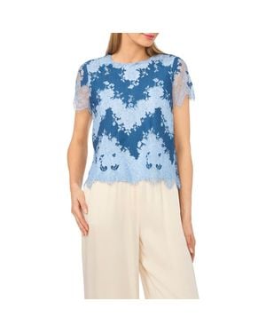 Halogen® Lace Inset Chambray T-Shirt - Blue