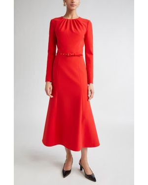 Carolina Herrera Pleated Long Sleeve Crepe Dress - Red