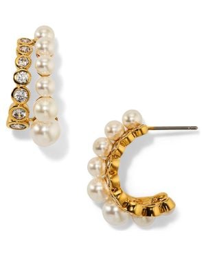 Nadri Imitation Pearl & Cubic Zirconia Double Row Hoop Earrings - Metallic