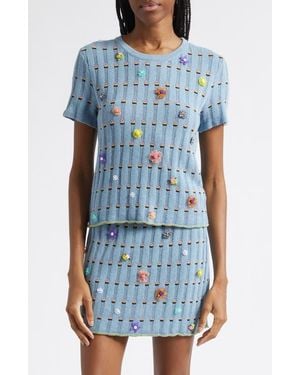 YANYAN Dotty Embellished Cotton Rib Sweater - Blue
