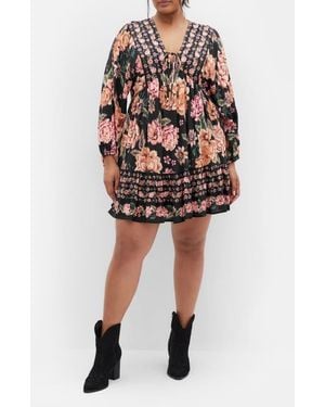 City Chic The Divine Border Print Long Sleeve Minidress - Multicolor