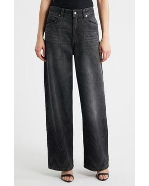 BOSS Slouchy Rhinestone Wide Leg Jeans - Gray