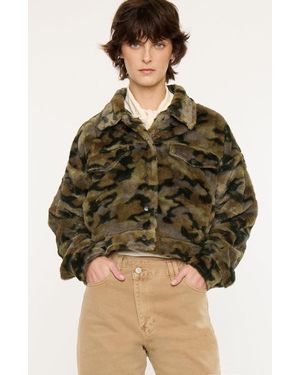 Kancan Jax Faux Fur Camo Jacket - Black