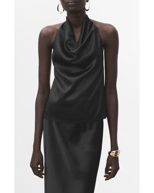Mango Drape Halter Neck Satin Top - Black
