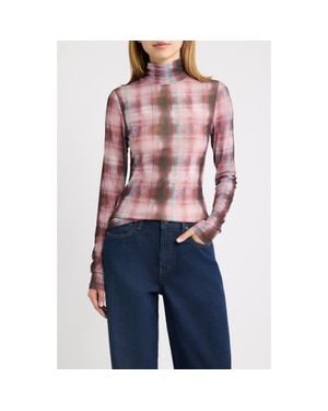 Rag & Bone Yana Plaid Turtleneck Top - Blue