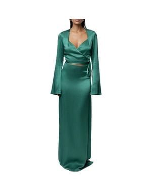 JLUXLABEL Golden Eve Satin Long Sleeve Top & Maxi Skirt Set - Green