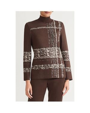 Ming Wang Stripe Jacquard Mock Neck Knit Tunic - Brown