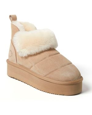 Dearfoams Fireside Bayswater Genuine Shearling Quilted Platform Bootie - Natural