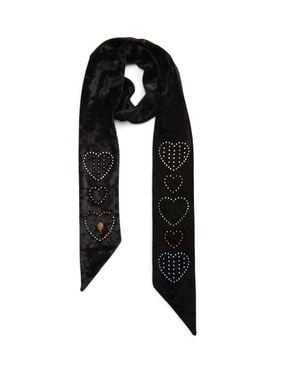 Kurt Geiger Heart Embellished Velvet Scarf - Black