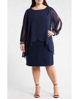 Sl Fashions Floral Short Sleeve Tiered Chiffon Cocktail Dress in Purple |  Lyst
