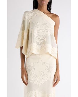 Isabel Marant Shilo Cotton Blend Floral Jacquard One-Shoulder Top - Natural