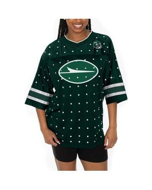 Gameday Couture New York Jets Kickoff Time Allover Rhinestone Sports Stripe Jersey V-Neck T-Shirt - Green