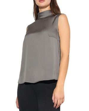 Ming Wang Heritage Fit Turtleneck Crêpe De Chine Shell Top - Gray