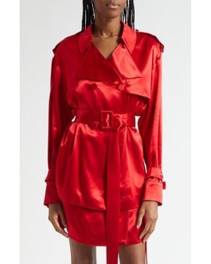 Ferragamo Long Sleeve Satin Trench Shirt - Red