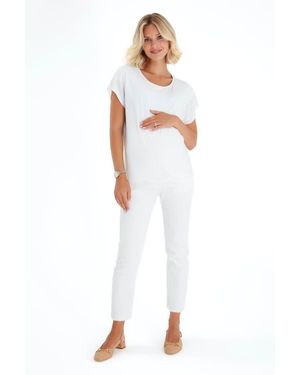 Accouchée Handy Crossover Short Sleeve Cotton Maternity/Nursing Top - White