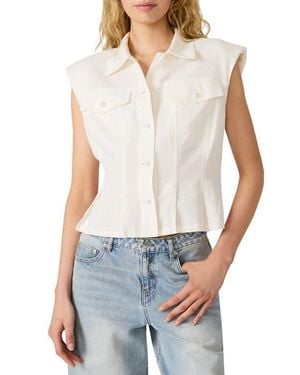 Steve Madden Cassady Linen Blend Button-Up Top - White