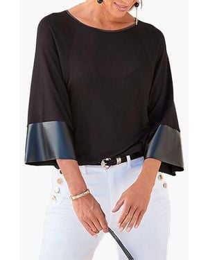 Lascana Dolman Sleeve Leather Trim Top - Black