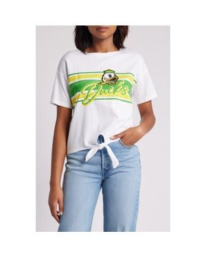 WEAR by Erin Andrews Oregon Ducks Striped Front Knot Cropped T-Shirt - Blue