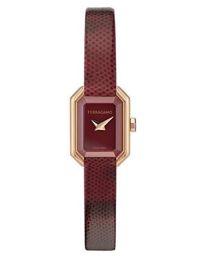 Ferragamo Crystal Petite Leather Strap Watch, 15Mm X 20Mm - Red