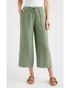 Caslon Wide Leg Crop Linen Pants - Green