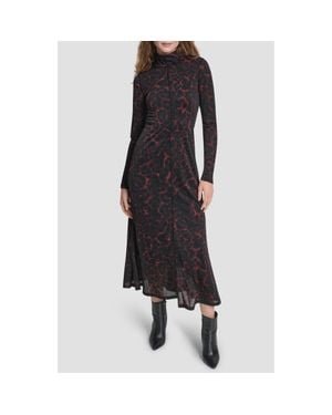 DKNY Seamed Long Sleeve Maxi Dress - Black