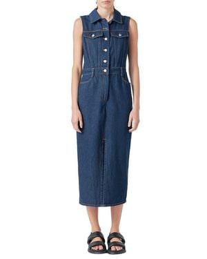 Grey Lab Sleeveless Midi Denim Dress - Blue